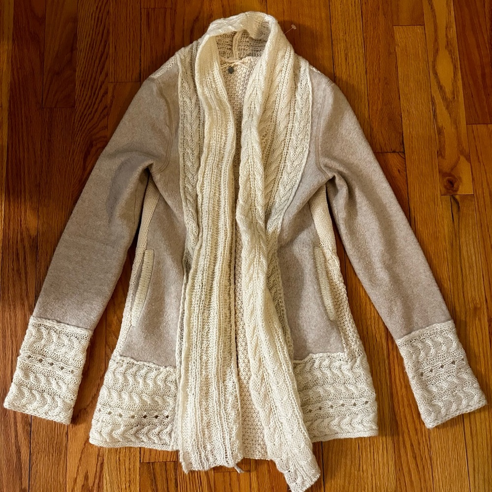 Anthropologie Knitted and Knotted Regan Cardigan Wool Blend Mix Stitch Cream XS